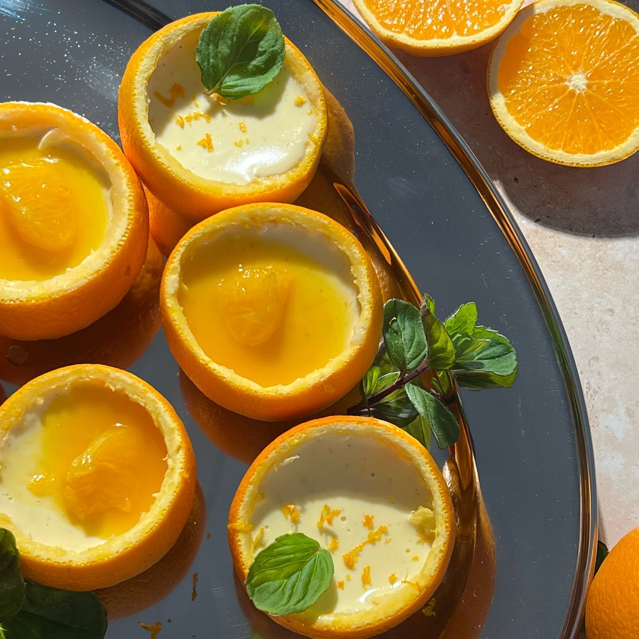 Creamy & Zesty Orange Possets in Orange Peel Cups