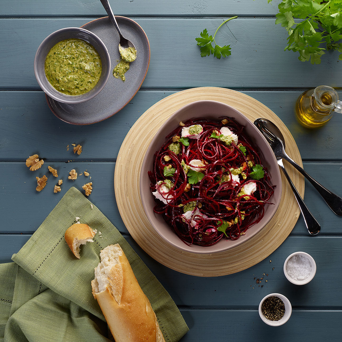 Spiralized Beetroot Salad with parsley pesto & mozzarella Zyliss UK
