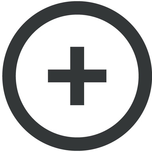 A bold black plus sign inside a black circle on a white background, commonly used as an icon for adding or increasing items.
