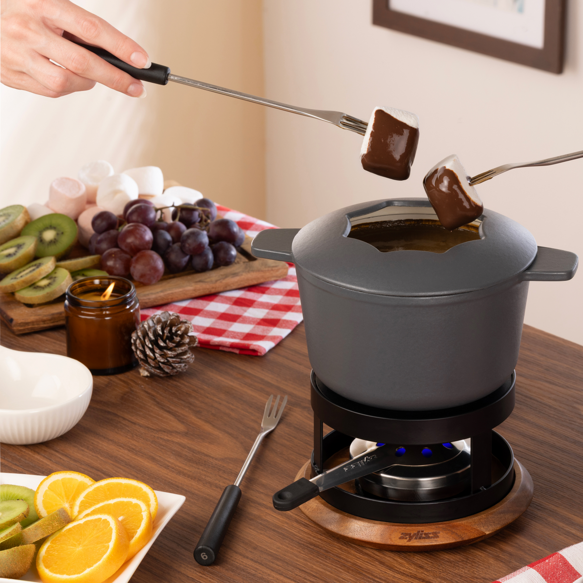 Zyliss 6 Piece Cheese Fondue Fork Set — in use