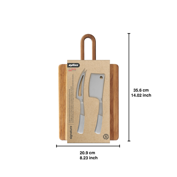 Zyliss 3 Piece Signature Cheese Knives & Serving Board Set — dimensions
