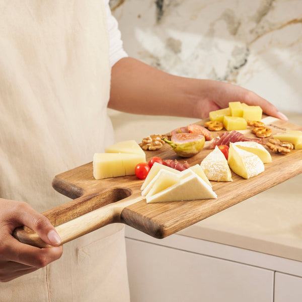 Zyliss 2 Piece Serving Board Acacia Wood Set — in use