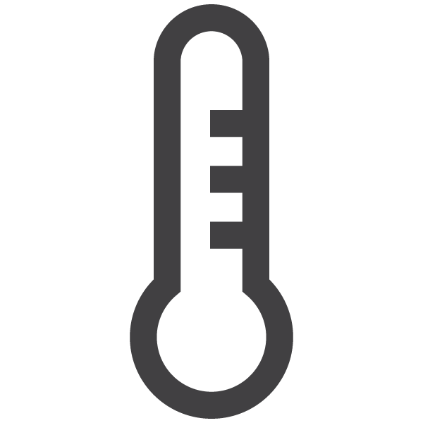 A simple black and white icon of a thermometer with four horizontal lines indicating measurement levels.