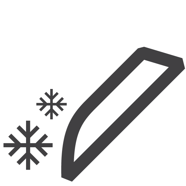 Black icon of a windshield wiper with two snowflakes, representing windshield wipers designed for winter or icy conditions.
