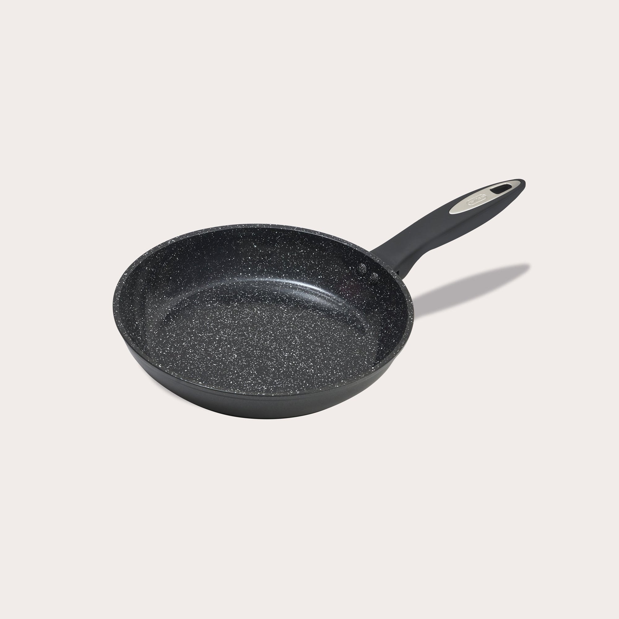 #28cm/11"
The Zyliss Ultimate Ceramic Fry Pan is PFAS-free, featuring a black speckled non-stick surface and a long black handle, shown on a plain white background.