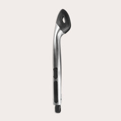 The Zyliss Silicone-Tipped Tongs feature a stainless steel body with black silicone tips and a curved handle, displayed against a plain, light background. Perfect for safe use with non-stick cookware. 