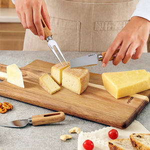 Zyliss 4 Piece Artisan Petite Cheese Knives & Serving Board Set — in use